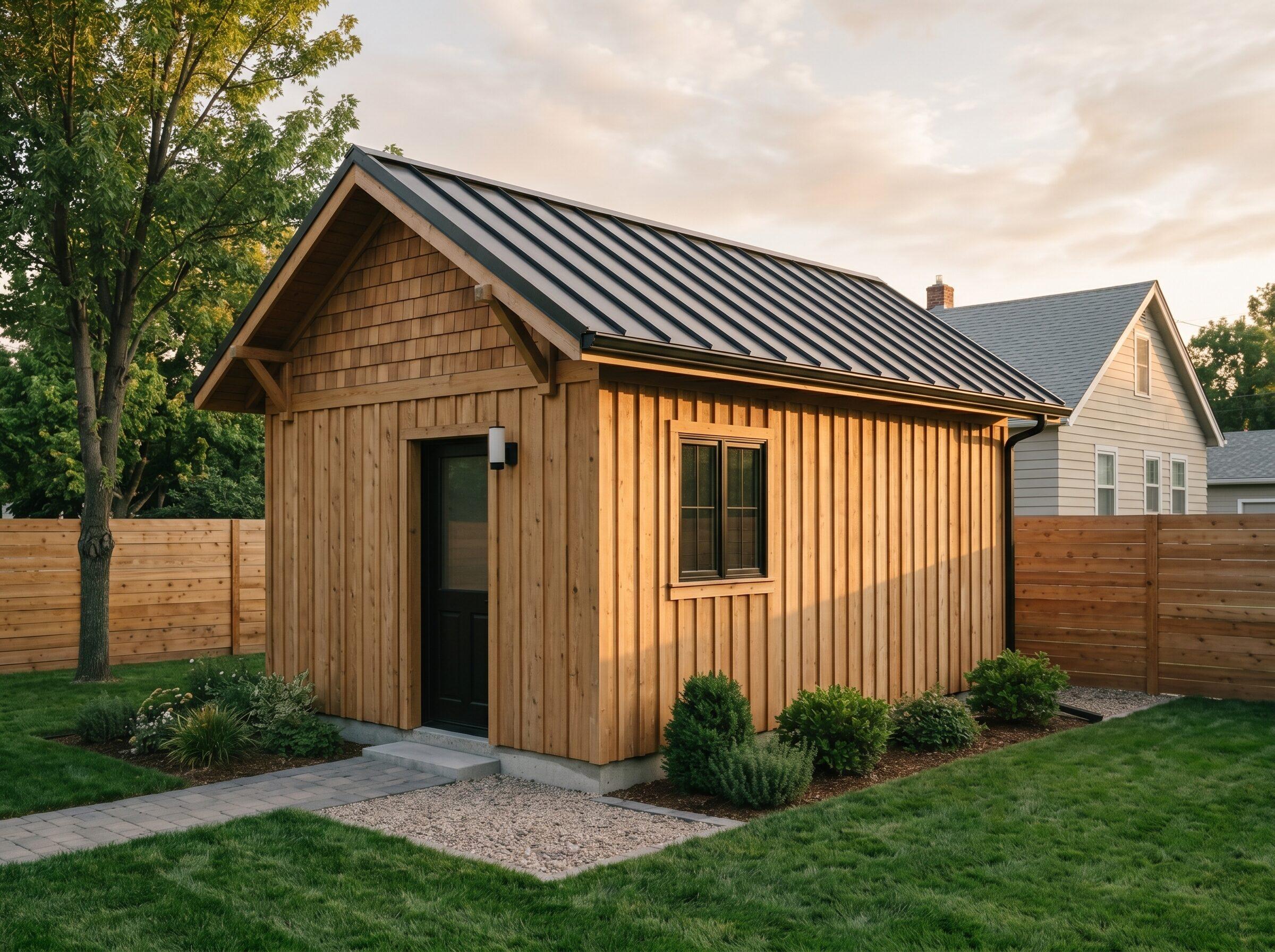 Detached Goldfinch studio ADU with cedar siding on a Boise North End lot